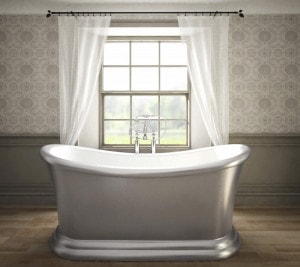silver freestanding bath