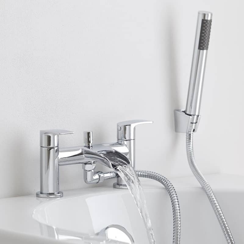 Waterfall bath mixer tap with modern hand shower