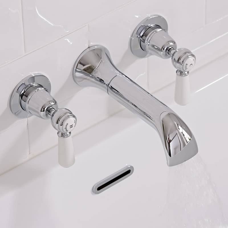 three tap hole wall mounted bath tap