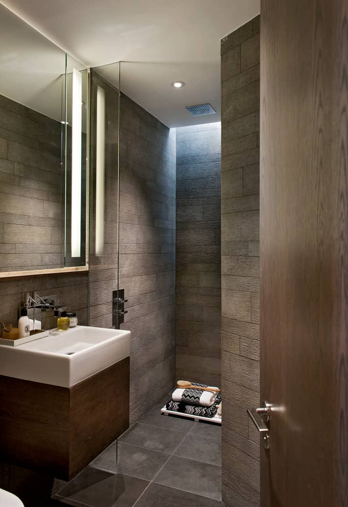 Contemporary shower room with recessed wet-room area