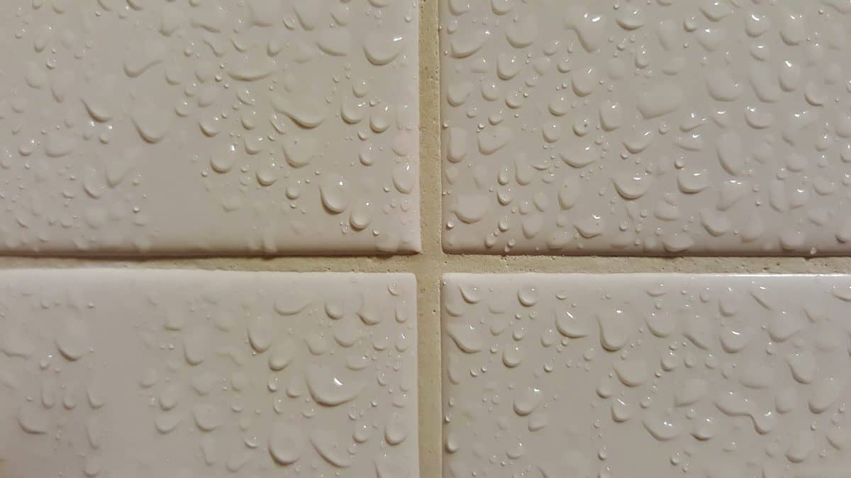 a close up of grout between bathroom tiles