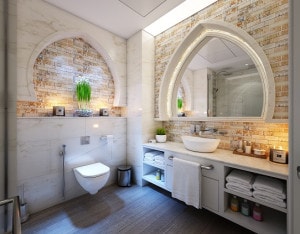 Indian arch bathroom mirror in Indian inspired bathroom