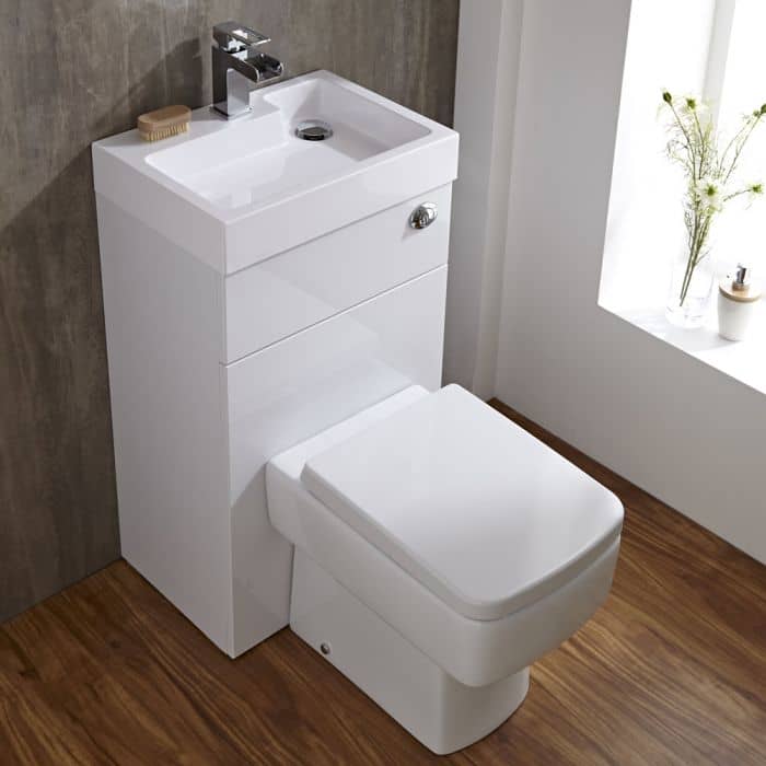 Milano Lurus - White Modern Square Toilet and Basin Unit Combination - 500mm x 890mm