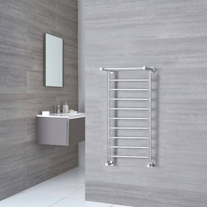 Milano Pendle - Chrome Heated Towel Rail with Heated Shelf - 994mm x 532mm