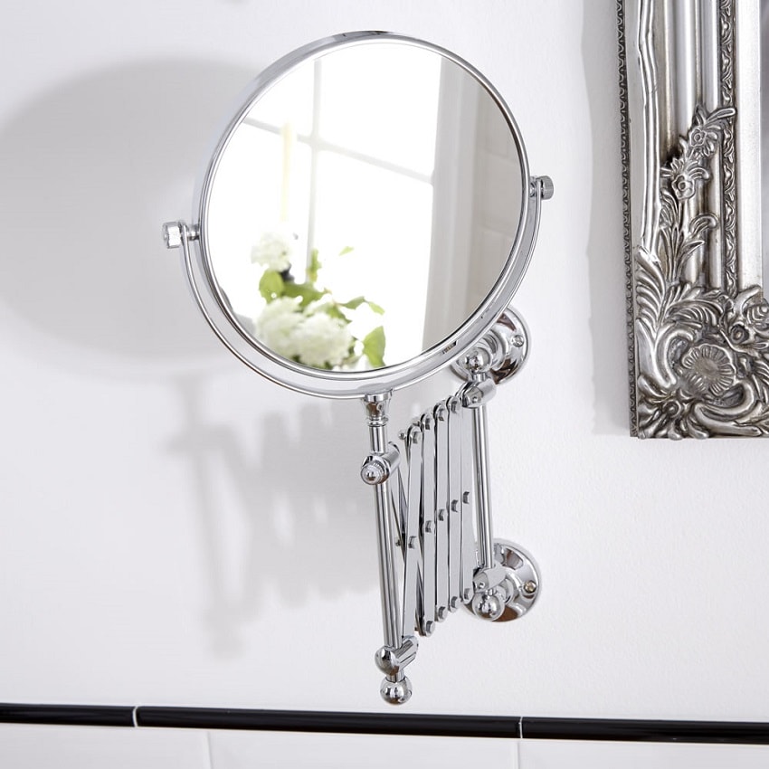 Scissor arm extendable shaving mirror