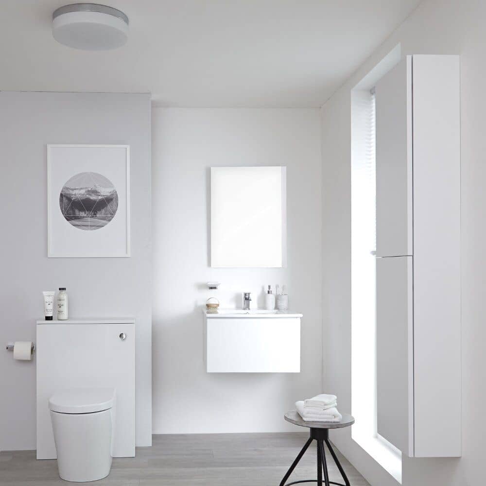 milano oxley Milano Oxley - White 600mm Vanity Unit with Basin, WC Unit, Back to Wall Toilet, Storage Unit and Mirror