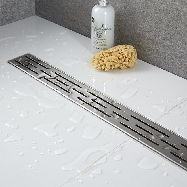 Chrome wet room shower drain