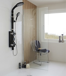 modern wet room with glass panel