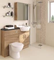 bathroom with wet room screen and fitted furniture