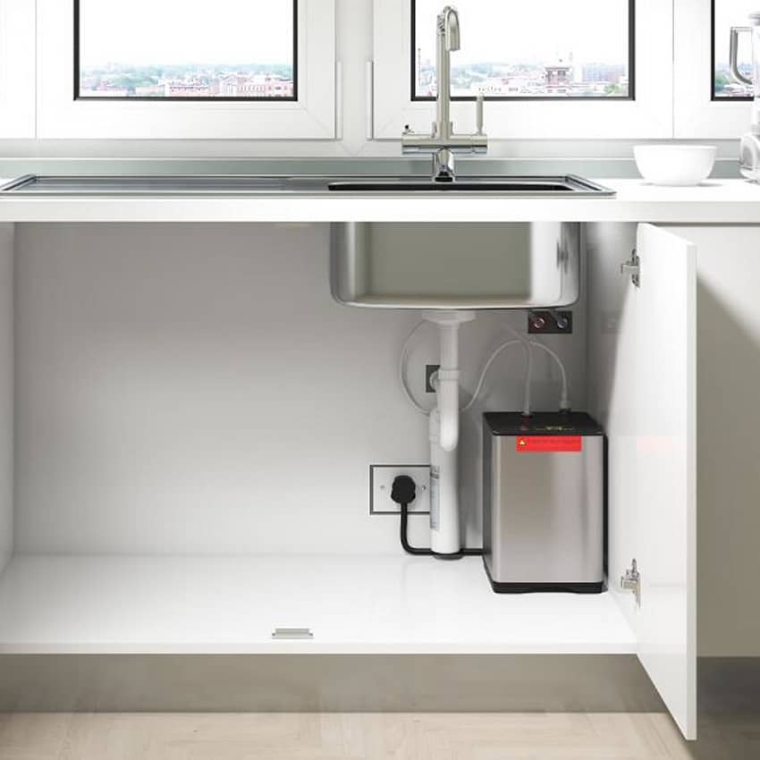 Kitchet sink with boiling water tap unit exposed