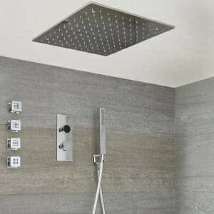 Milano Vis - Chrome Thermostatic Digital Shower with Square Recessed Shower Head, Hand Shower and Body Jets (3 Outlet)