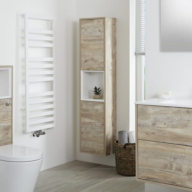 Bathroom Cabinet Double Door Mirror Grey Wooden Wall Mounted Storage Shelf Unit 