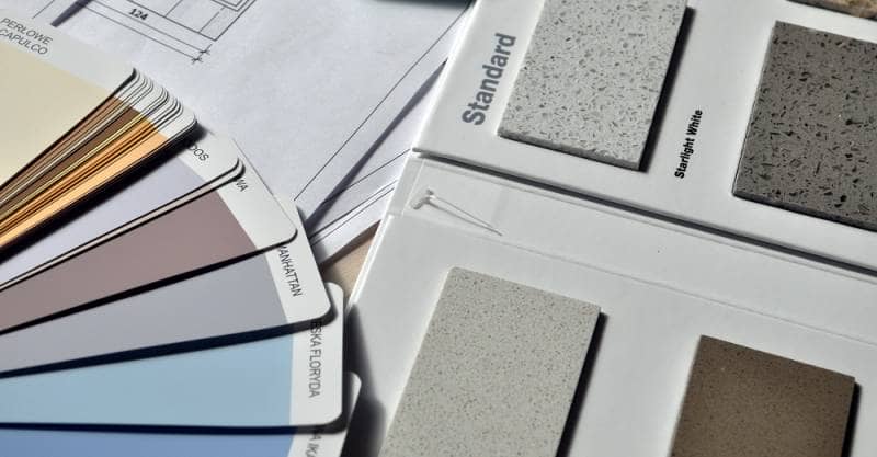 Paint colour swatches and tile samples