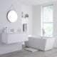 White bathroom vanity unit suite with freestanding bath