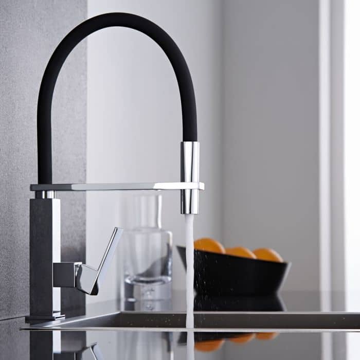 Milano Arvo - Modern Deck Mounted Monobloc Kitchen Mixer Tap with Pull Out Spout - Black and Chrome Milano Arvo - Modern Deck Mounted Monobloc Kitchen Mixer Tap with Pull Out Spout - Black and Chrome