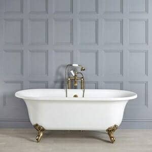 Milano Richmond - White Traditional Freestanding Bath with Brushed Gold Feet - 1730mm x 780mm