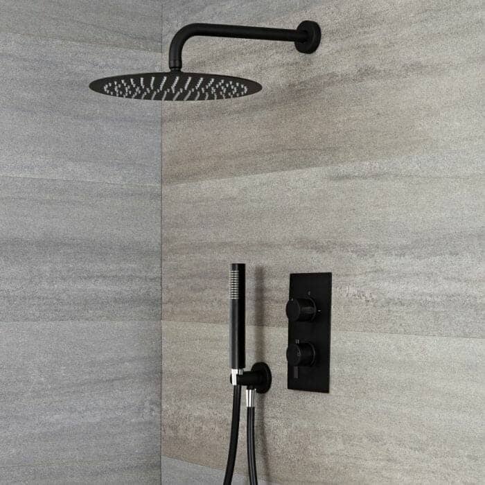 Milano Nero - Black Twin Diverter Concealed Valve with 300mm Round Head and Hand Shower