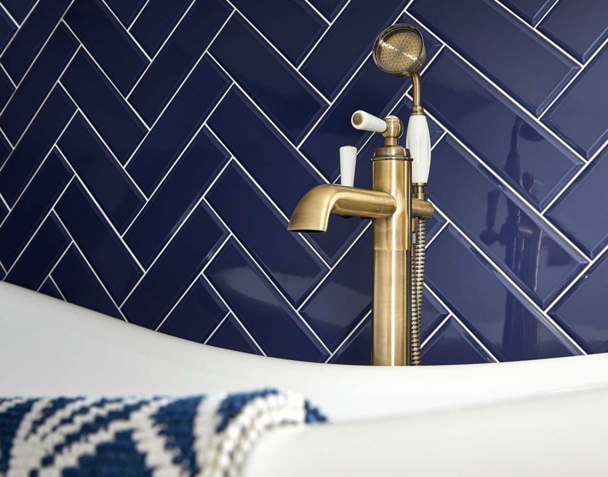 freestanding bath tap in brushed gold