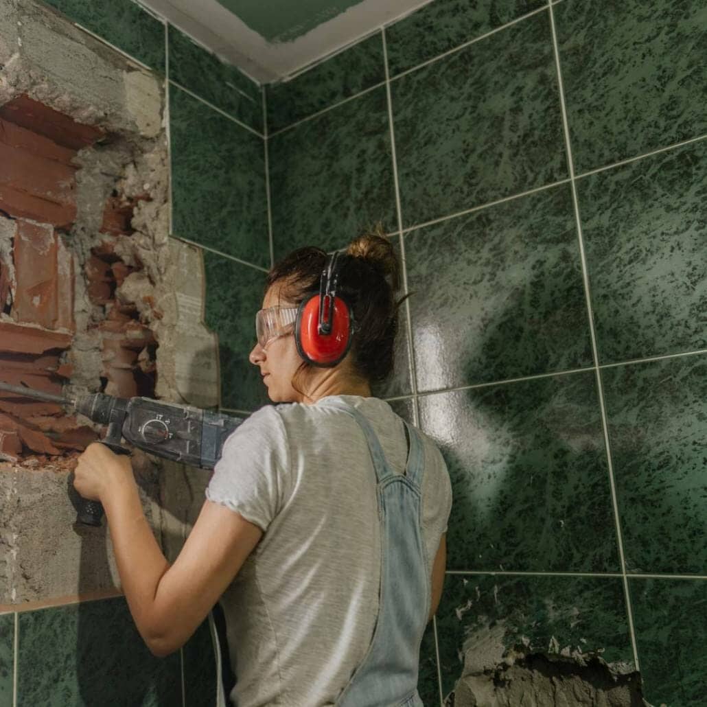 Woman updating her bathroom