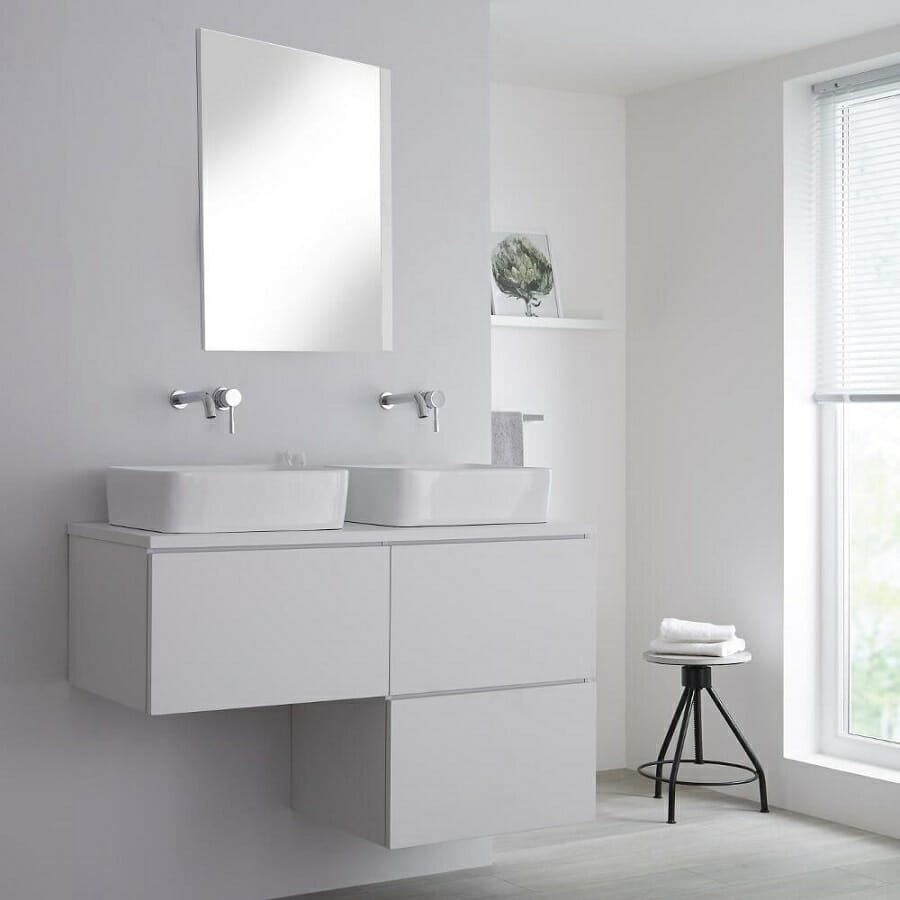 Milano Oxley White L-Shape Wall Hung Vanity Unit w/ Basins
