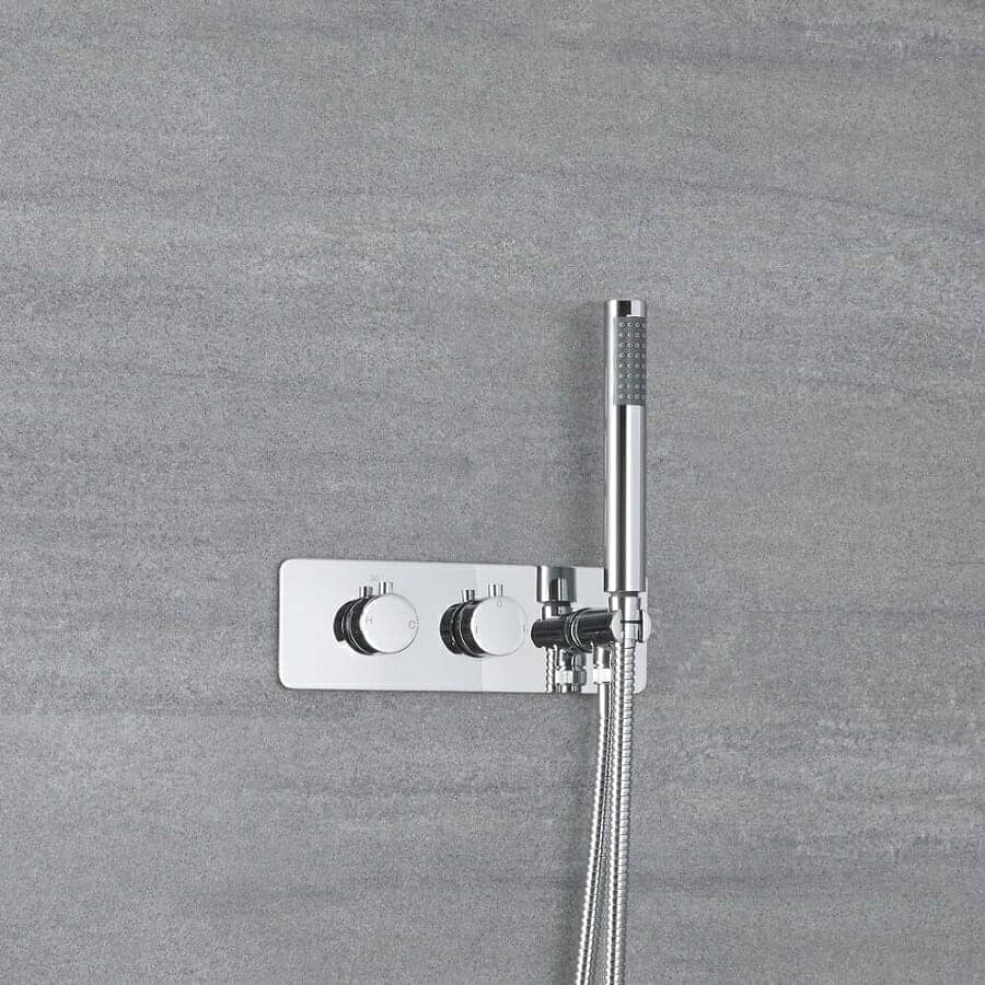 Milano Mirage Chrome Modern Round Twin Diverter Thermostatic Valve w/ Handshower