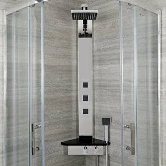 Milano Astley Modern Corner Thermostatic Shower Tower Panel w/ Large Shower Head, Hand Shower, Body Jets & Shelf