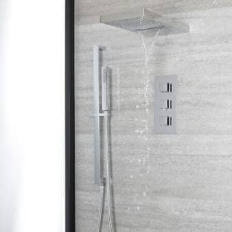Milano Arvo Chrome Thermostatic Shower w/ Diverter, Waterblade Shower Head, Hand Shower & Riser Rail