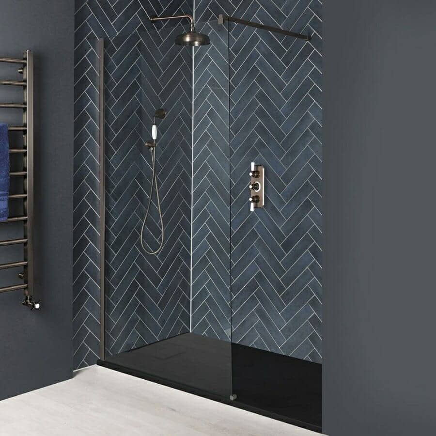 Milano Rosso Matt Bronze Recessed Walk-In Shower Enclosure w/ Slate Tray
