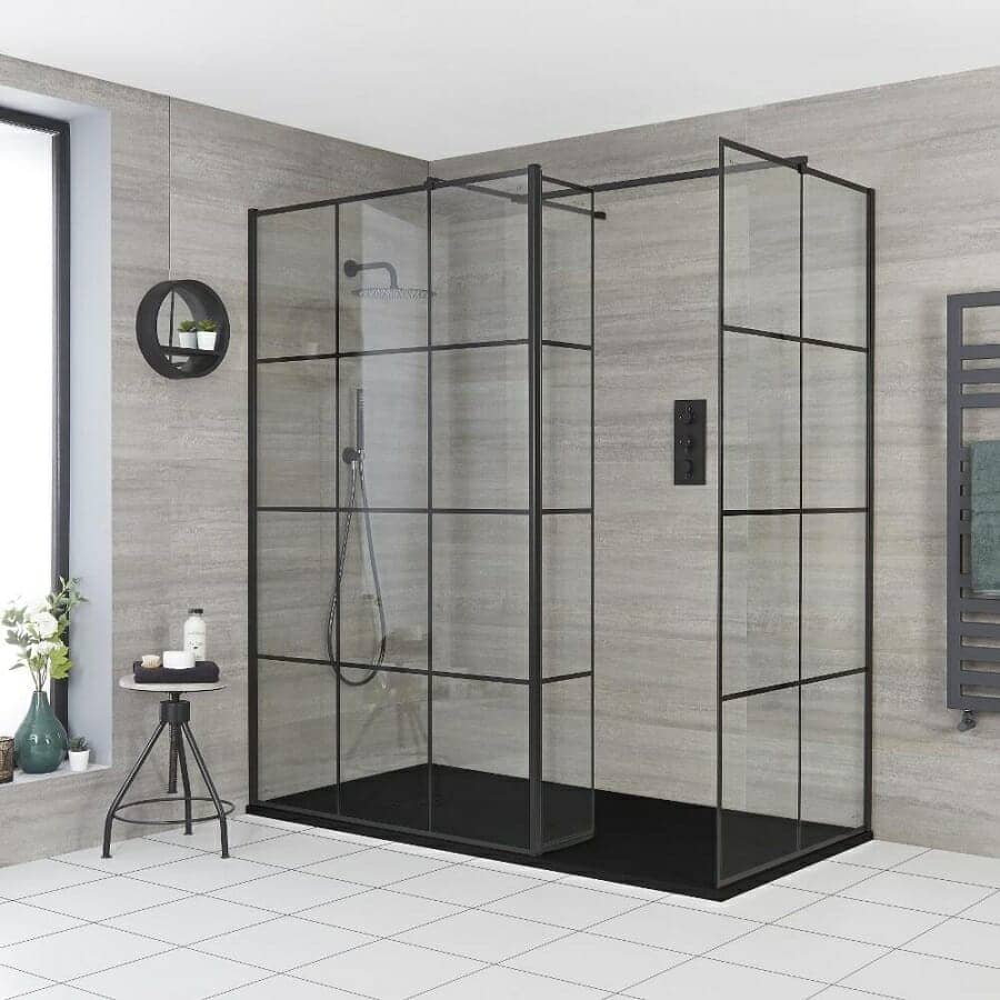 Milano Barq Corner Walk-In Shower Enclosure w/ Hinged Return Panel & Slate Tray