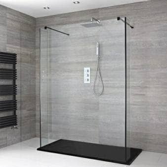 Milano Nero Floating Walk-In Shower Enclosure w/ Slate Tray & Hinged Return Panels