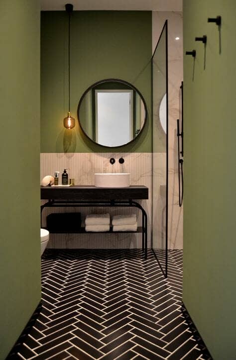 Painted green bathroom walls