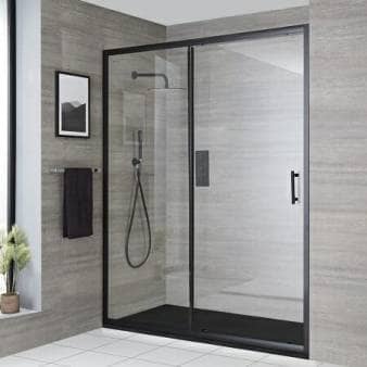 Milano Nero - Recessed Black Sliding Shower Door with Slate Tray - Choice of Sizes
