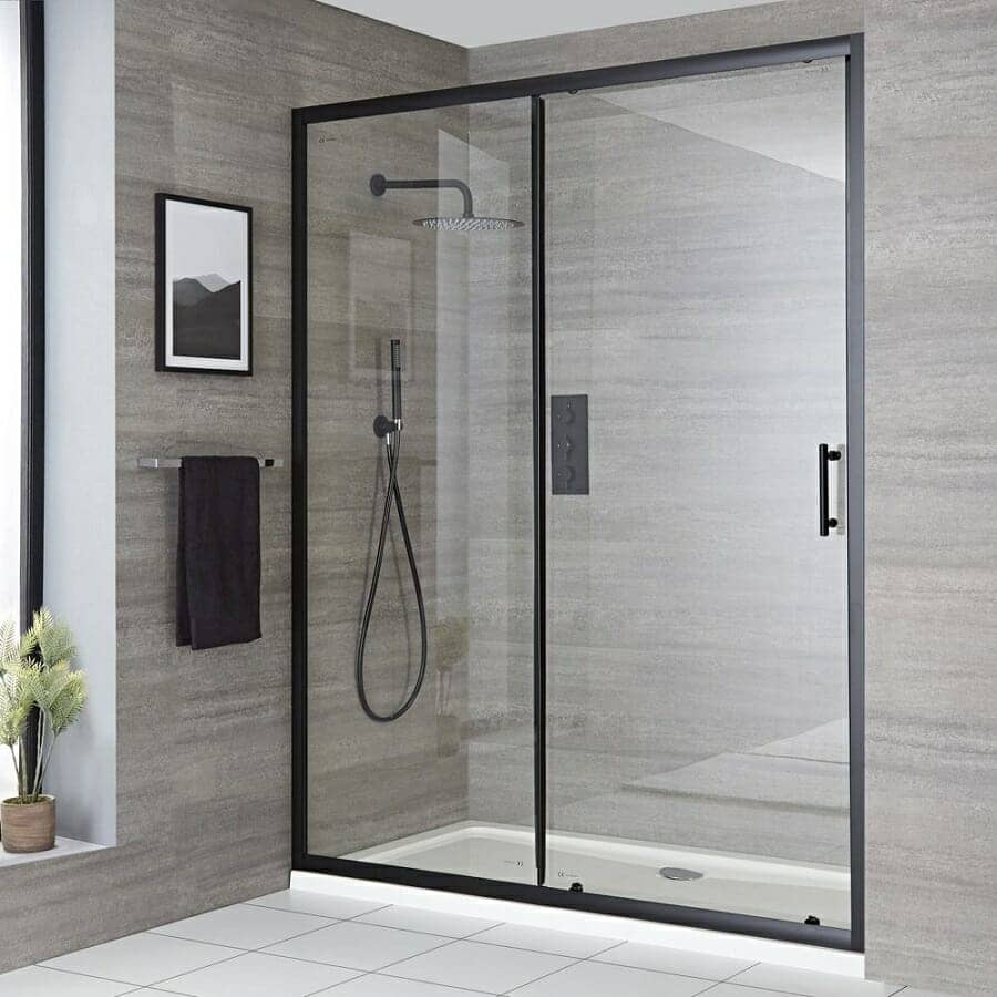 Milano Nero - Recessed Black Sliding Shower Door with Tray - Choice of Sizes