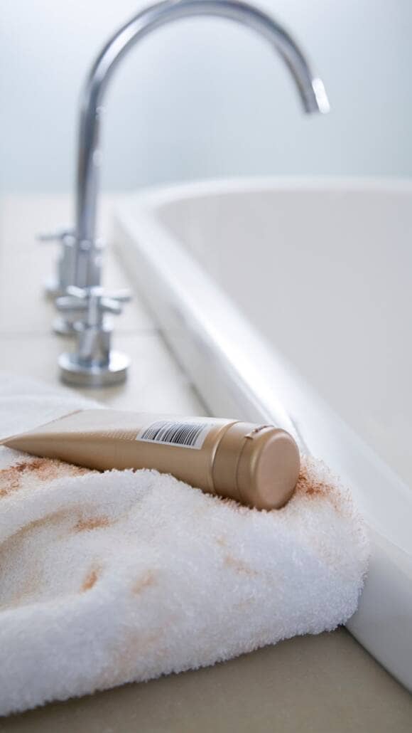 fake tan staining a bathroom towel