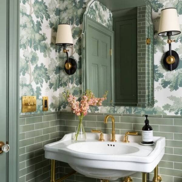 bold bathroom wallpaper green