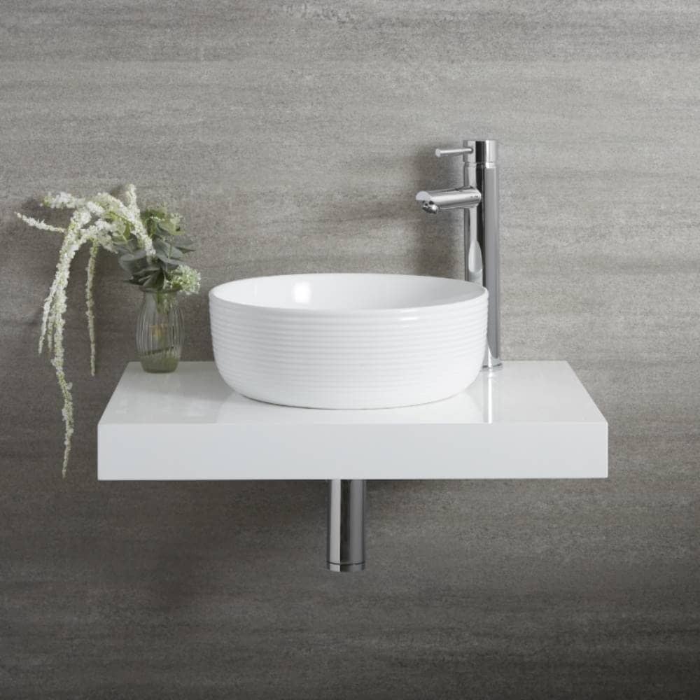 Milano Art - White Modern Ribbed Edge Round Countertop Basin - 360mm