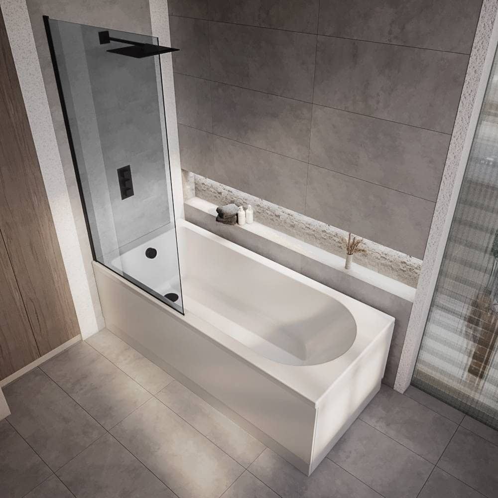Milano Ballam - Modern Round Single Ended Shower Bath with Smoked Glass Bath Screen
