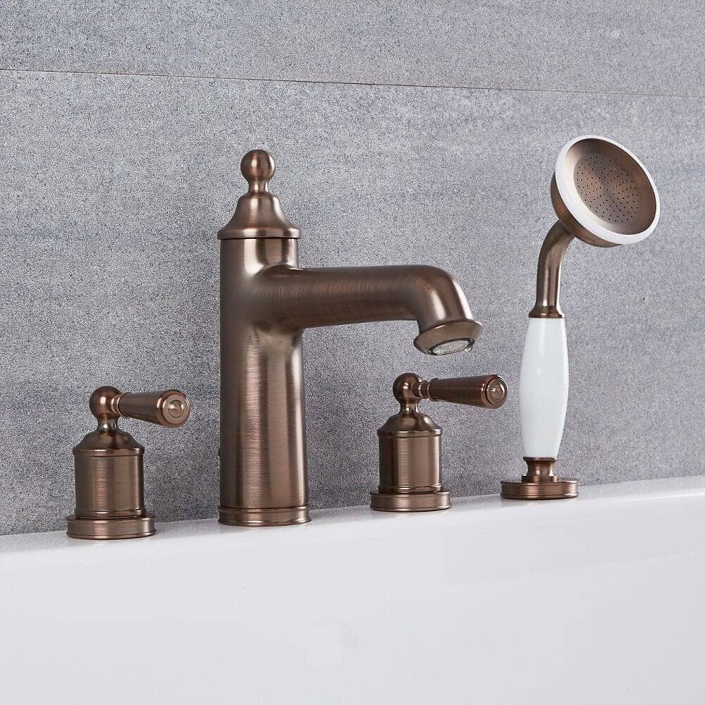 Milano Charleston - Traditional 4 Tap-Hole Deck Mounted Bath Shower Mixer Tap - Oil Rubbed Bronze