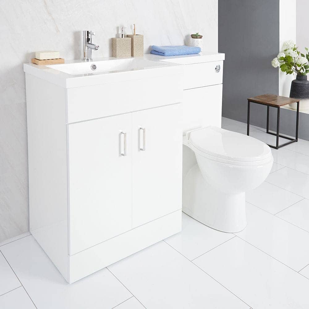 Milano Lurus - White Left-Hand Combination Toilet and Basin Unit