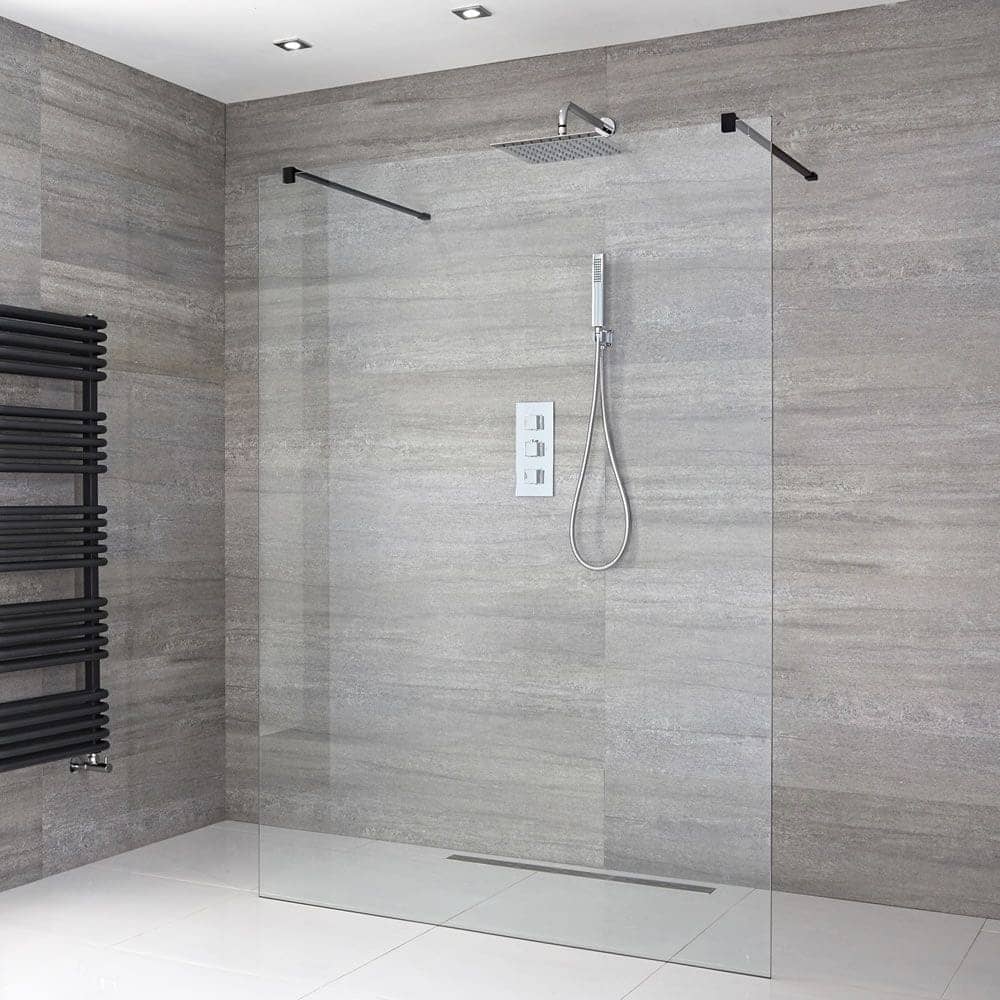 Milano Nero - Open Walk-Through Wet Room Shower - Choice of Glass Size & Drain