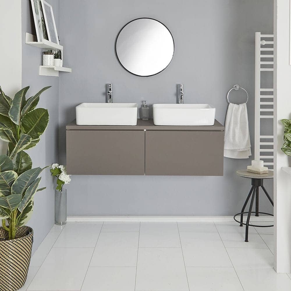 Milano Oxley - Grey 1200mm Wall Hung Vanity Unit with Countertop Basins in a modern bathroom