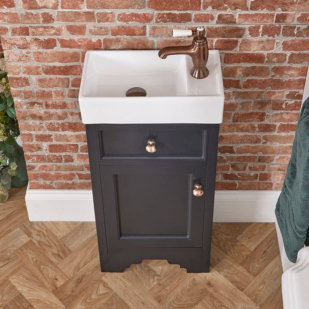 Milano Thornton - Black Grey 400mm Traditional Cloakroom Vanity Unit with Basin - Choice of Handle Finish
