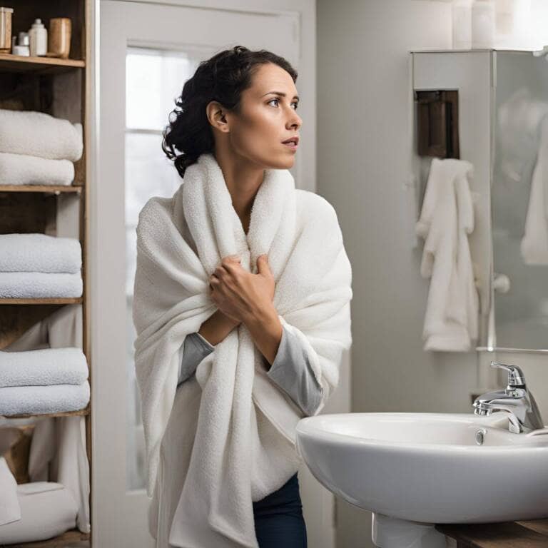 woman cold in her bathroom woman cold in her bathroom