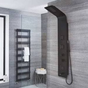 an image link to black shower towers in the big bathroom shop store
